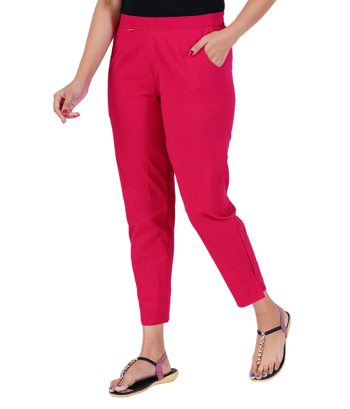 Hot Pink Cotton Straight Pant