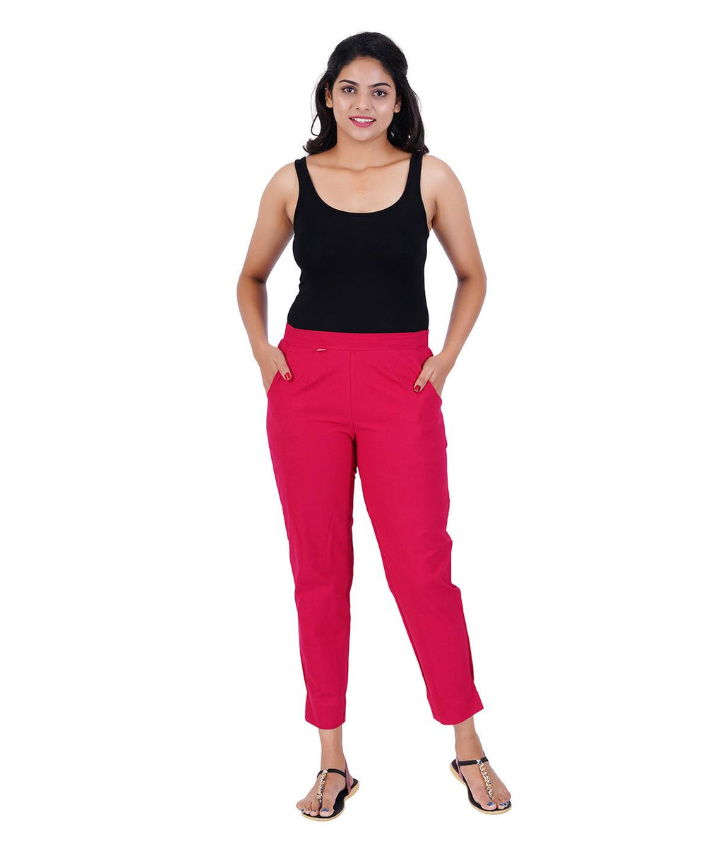 Hot Pink Cotton Straight Pant
