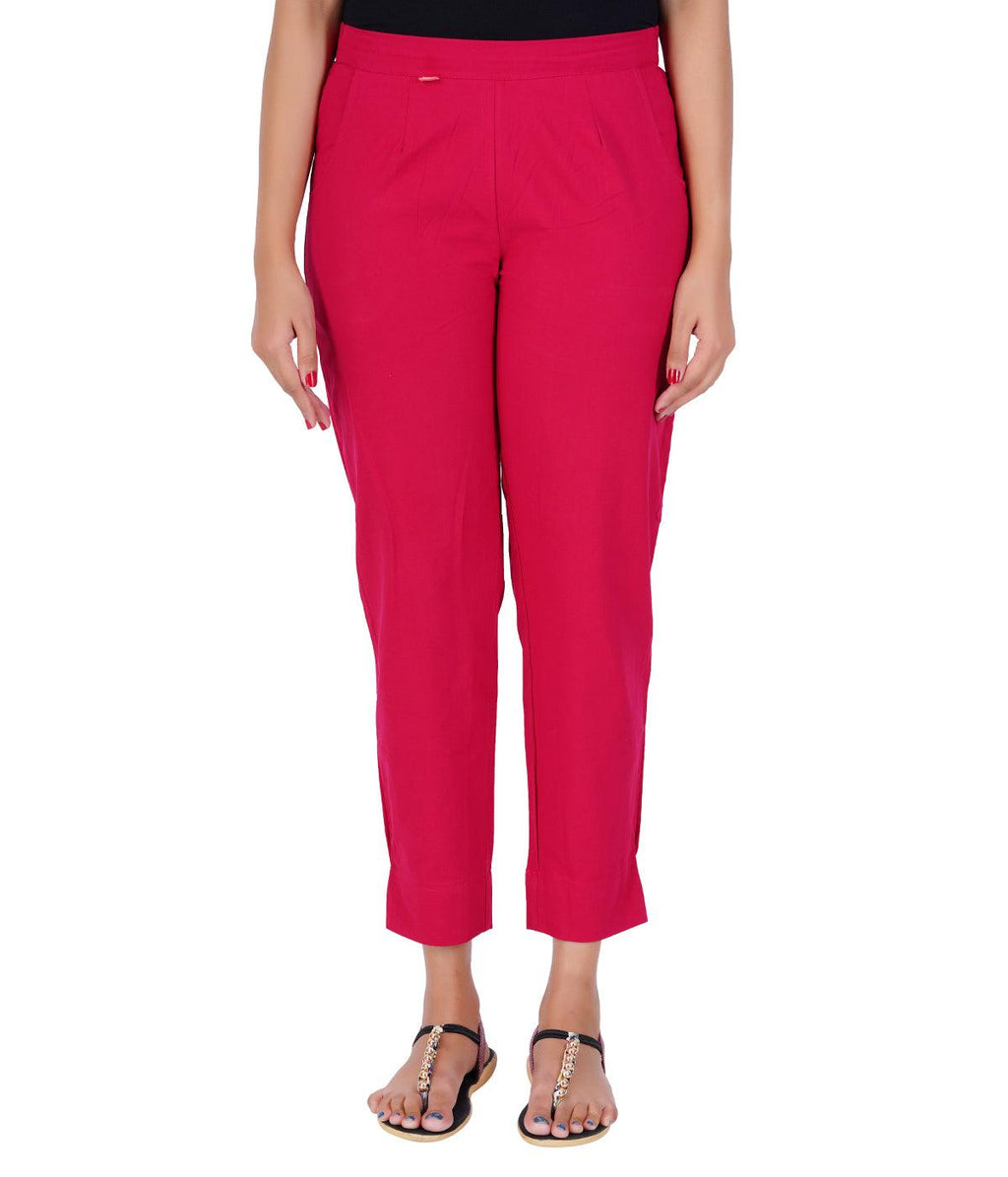 Hot Pink Cotton Straight Pant