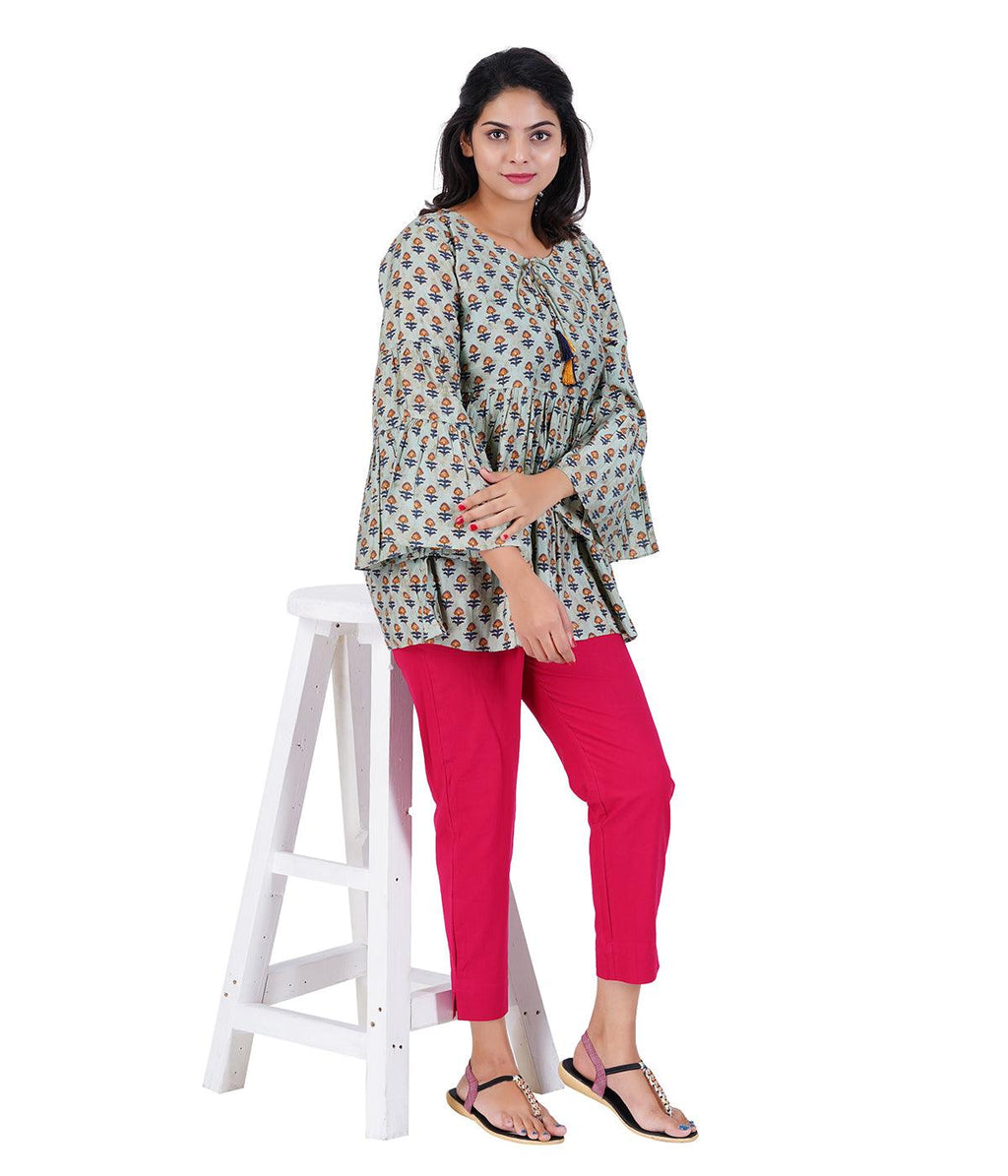 Hot Pink Cotton Straight Pant