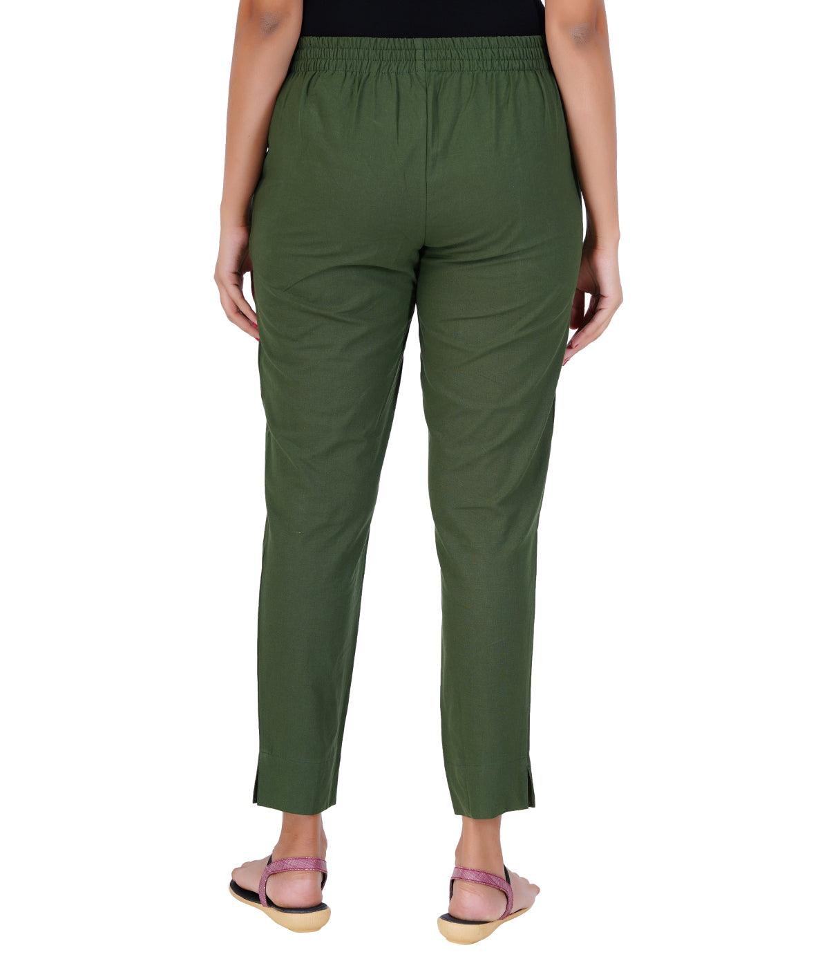 Olive Green Cotton Straight Pant