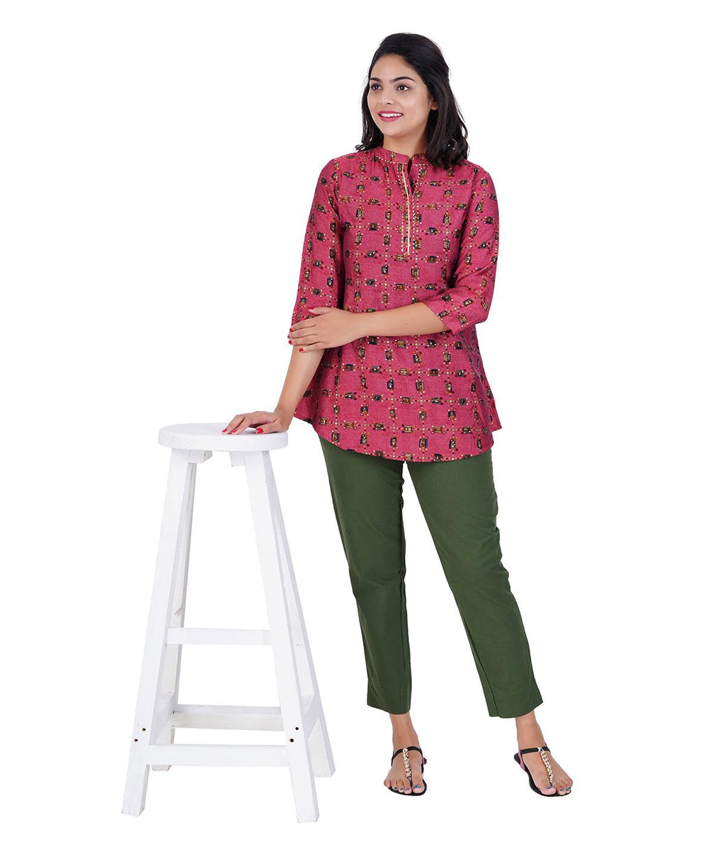 Olive Green Cotton Straight Pant